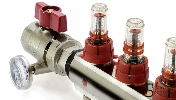 Коллекторная группа с расходомером (ПОЛНЫЙ комплект), 5 выходов. Вид 3.