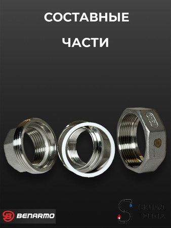Соединение быстроразъемное (американка) из нерж. стали Benarmo - 3/4" (ВР/ВР). Вид 4.