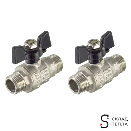 Кран шаровой полнопроходной TIM - 3/4" (НР/НР, PN40, ручка-бабочка черная, 2шт). Вид 2.