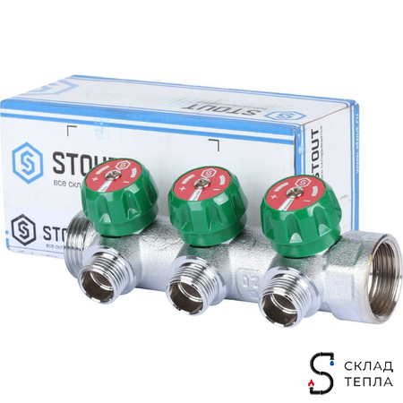 Коллектор STOUT- 1"(НР/ВР) на 3 контура 1/2"(плоское уплотнение). Вид 9.
