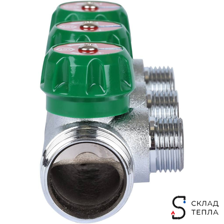 Коллектор STOUT- 1"(НР/ВР) на 3 контура 1/2"(плоское уплотнение). Вид 5.