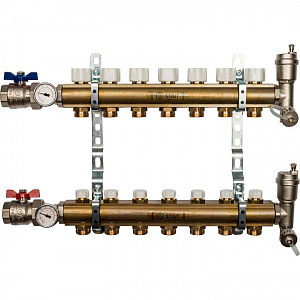Коллекторная группа в сборе STOUT - 1' на 7 контуров 3/4' (латунь, с вентилями)