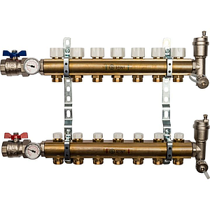 Коллекторная группа в сборе STOUT - 1' на 7 контуров 3/4' (латунь, с вентилями)