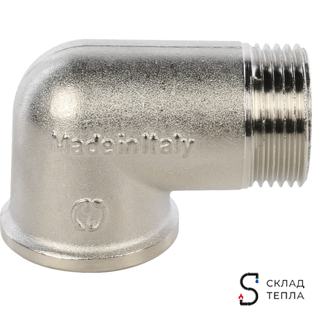 Отвод 90° латунный резьбовой равнопроходный STOUT (НР/ВР) - 3/4" (никелированный). Вид 3.
