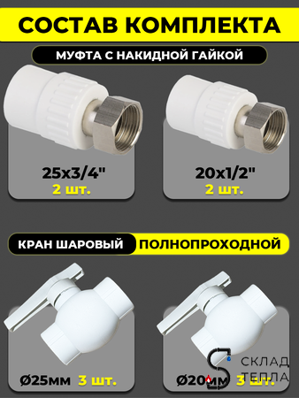 Комплект для обвязки котла Valfex ПП с полнопроходными кранами (2 фильтра). Вид 3.