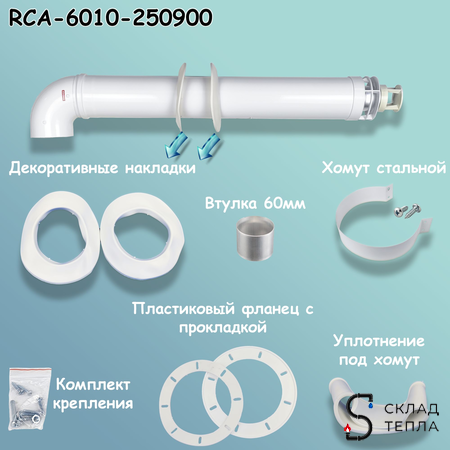 Комплект дымохода Rommer СТАНДАРТ УНИВЕРСАЛЬНЫЙ 60/100 - 900мм (кроме Immergas и Navien Deluxe). Вид 7.