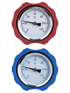 Комплект термометов с ручкой крана для насосных групп Zeissler (красный+синий)