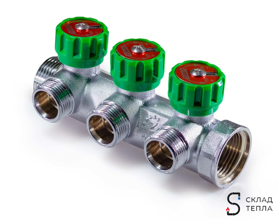 Коллектор регулирующий Zeissler- 1"(НР/ВР) на 3 контура 3/4" (EK). Вид 2.