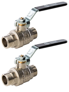 Кран шаровой полнопроходной STOUT - 1/2' (НР/НР, ручка-рычаг черная, 2шт)