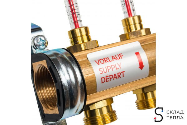Коллекторная группа WATTS HKV/T - 1"ВР на 7 контуров 3/4"EK (с вентилями и расходомерами, латунь). Вид 3.