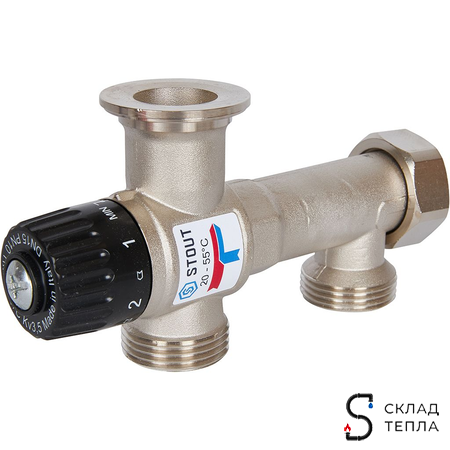 Насосно-смесительный узел STOUT - 1" (с термостатическим клапаном 20-55°C, без насоса). Вид 8.