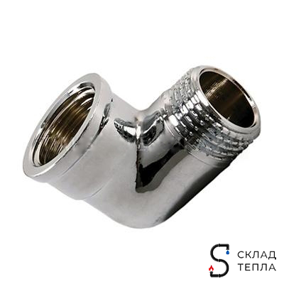 Отвод 90° латунный резьбовой равнопроходный TIM (НР/ВР) - 3/4" (хромированный). Вид 1.
