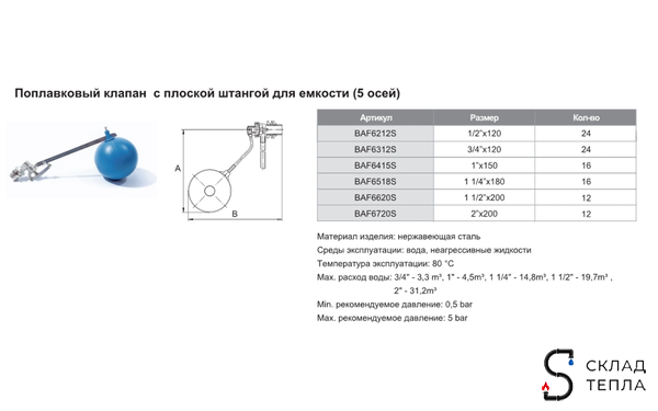 Клапан поплавковый TIM - 2" (5 осей). Вид 4.