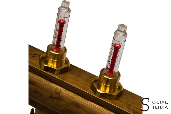 Коллекторная группа WATTS HKV/T - 1"ВР на 12 контуров 3/4"EK (с вентилями и расходомерами, латунь). Вид 6.