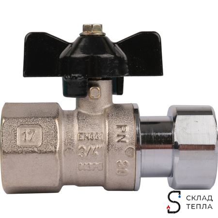 Кран шаровой с накидной гайкой, ВР/накидная гайка, ручка бабочка 3/4"x3/4". Вид 3.