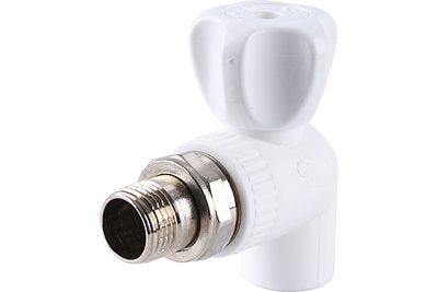 Кран шаровой для радиатора угловой TIM - 20 x 3/4' (Пайка/НР, для полипропиленовых труб, белый)