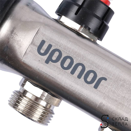 Коллекторная группа Uponor Vario S - 1" на 4 контура 3/4" (расходомеры, клапаны, сливные краны). Вид 2.