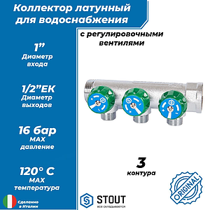 Коллектор STOUT- 1'(НР/ВР) на 3 контура 1/2' (EK)