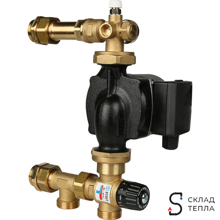 Насосно-смесительный узел STOUT - 1" (с термостатическим клапаном 20-43°C и насосом)*. Вид 3.