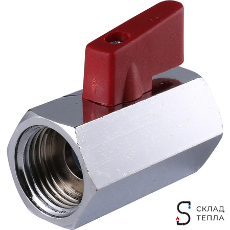 Кран шаровой мини STOUT - 3/4" (ВР/ВР, PN15, Tmax 90°С, ручка-флажок красная). Вид 1.
