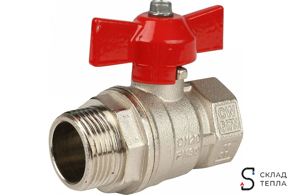 Кран шаровой полнопроходной ITAP IDEAL 093 - 3/4" (НР/ВР, PN40, Tmax 150°С, ручка-бабочка красная). Вид 2.