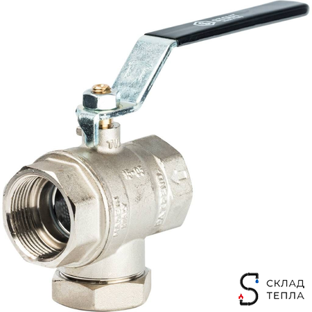 Кран шаровой с фильтром STOUT - 1 1/4" (ВР/ВР, PN30, Tmax 100°С, сетка 500 мкм, ручка-рычаг черная). Вид 2.