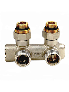 Узел нижнего подключения угловой перекрестный Zeissler 3/4' х 1/2' с запорными вентилями