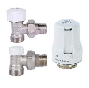 Комплект подключения радиатора STOUT угловой 1/2' х 3/4' EK (PN10, Tmax - 120°С)