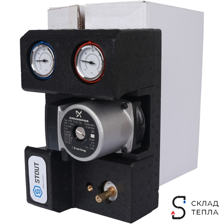 Насосная группа STOUT - 3/4" (с 3-х ходовым приводным смесителем, с насосом Grundfos UPSO 15-65 130). Вид 7.