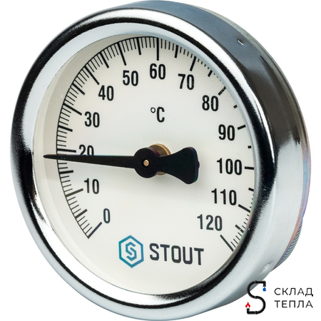 Термометр накладной STOUT - 1/2" (D63 мм, шкала 0-120°C, с пружиной). Вид 1.