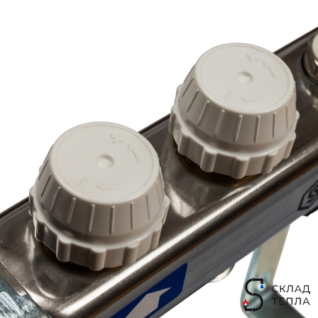 Коллекторная группа STOUT - 1" на 3 контура 3/4" (расходомеры, клапананы, сливные краны). Вид 4.