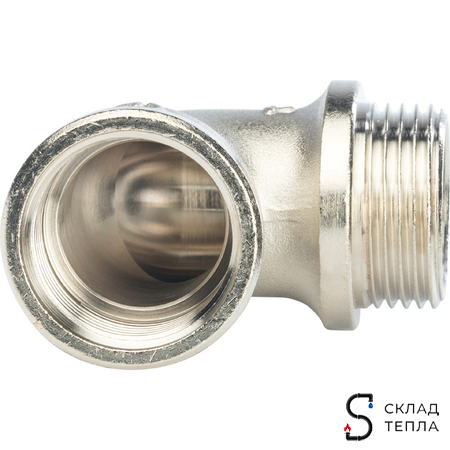 Отвод 90° с упором латунный резьбовой STOUT (НР/ВР) - 1/2" (никелированный). Вид 2.