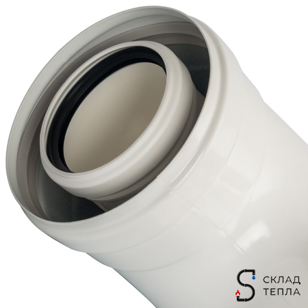 Отвод 90° для коаксиального дымохода STOUT D60/100 мм (для конденсационного котла Baxi,Viessmann). Вид 3.