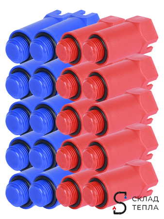 Комплект заглушек с наружной резьбой 1/2" (10 красных, 10 синих). Вид 1.