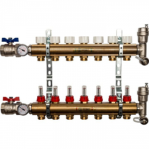 Коллекторная группа в сборе STOUT - 1' на 7 контуров 3/4' (латунь, с расходомерами)