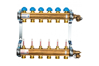 Коллекторная группа WATTS HKV/T - 1'ВР на 6 контуров 3/4'EK (с вентилями и расходомерами, латунь)