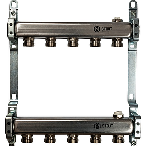 Коллекторная группа STOUT - 1' на 5 контуров 3/4' (нерж.сталь, для радиаторной разводки)