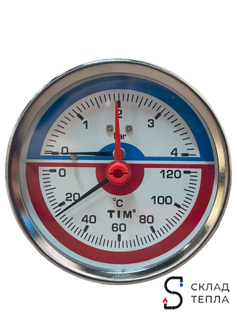 Термо-Манометр TIM Y-80T аксиальный (D-80 мм, 0-4 бар). Вид 8.