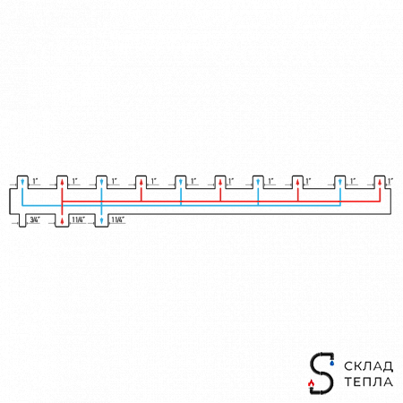 Коллектор котельной разводки Rommer - 1"1/2 на 5 контуров 1"1/2 (до 85 кВт, черная сталь). Вид 2.