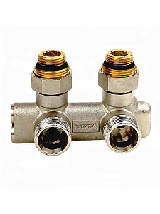 Узел нижнего подключения угловой перекрестный Zeissler 3/4' х 1/2' с запорными вентилями