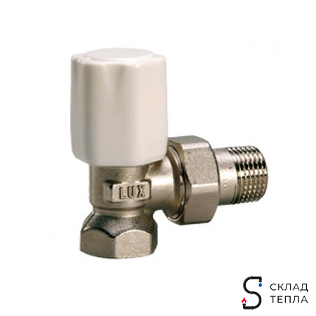 Клапан ручной регулировки угловой LUXOR RS 02 - 1/2" (для стальных труб, Tmax 120°C, PN10). Вид 1.