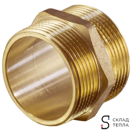 Ниппель латунный резьбовой равнопроходный TIM - 2" (1шт). Вид 2.