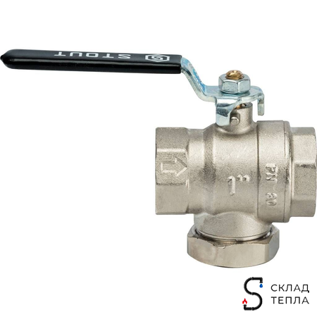 Кран шаровой с фильтром STOUT - 1" (ВР/ВР, PN30, Tmax 100°С, сетка 500 мкм, ручка-рычаг черная). Вид 3.