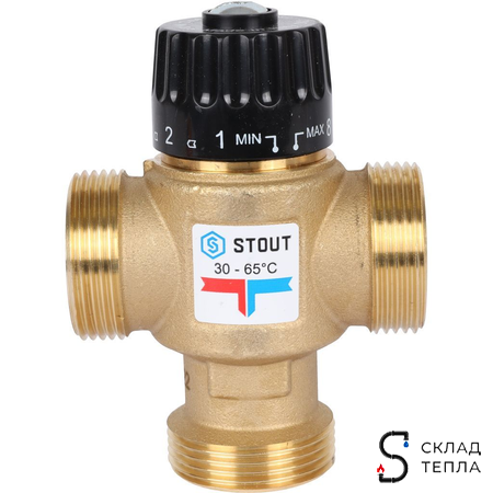 Термостатический смесительный клапан STOUT 1 1/4" (30°-65°C, KVs 3,5 м³, центральное смешиванивание). Вид 3.