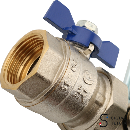 Коллекторная группа в сборе STOUT - 1" на 8 контуров 3/4" (латунь, с расходомерами). Вид 3.