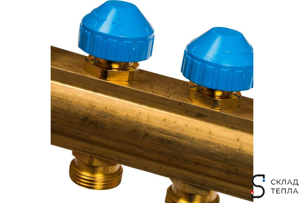 Коллекторная группа WATTS HKV/T - 1"ВР на 10 контуров 3/4"EK (с вентилями и расходомерами, латунь). Вид 4.