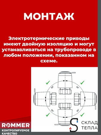 Сервопривод для теплого пола Rommer нормально закрытый (230в). Вид 5.