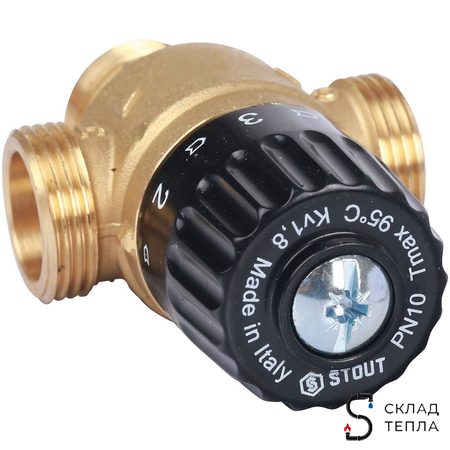 Термостатический смесительный клапан STOUT 3/4" (30°-65°C, KVs 1,8 м³, центральное смешиванивание). Вид 5.