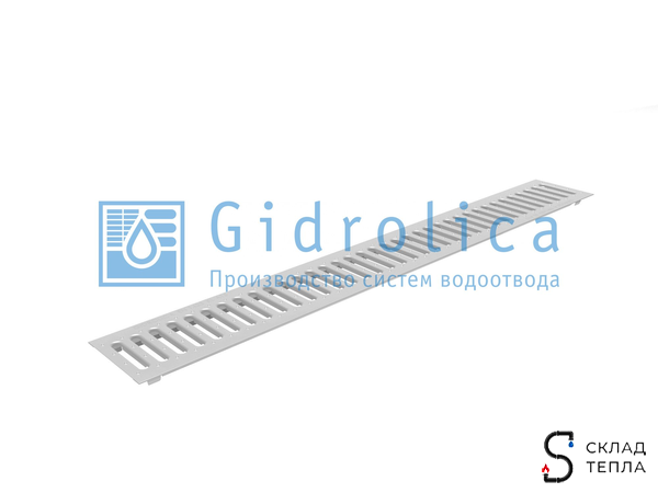 Решетка штампованная стальная нержавеющая DN100 Gidrolica 1000х136 мм. Вид 1.