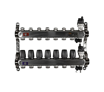Коллекторная группа TIM 1' на 7 контуров 3/4' (нерж. сталь, с вентилями)